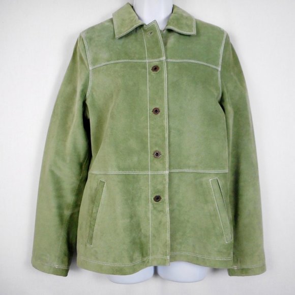 L.L. Bean Jackets & Blazers - LL Bean Jacket M Green Leather Button Front